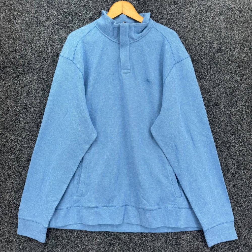 Tommy Bahama Mens XXL Blue Heathered Half Zip Mock Neck Pullover Sweatshirt